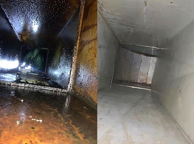 大型油烟管道清洗前后对比